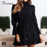 Casual turtleneck black A line mini dresses