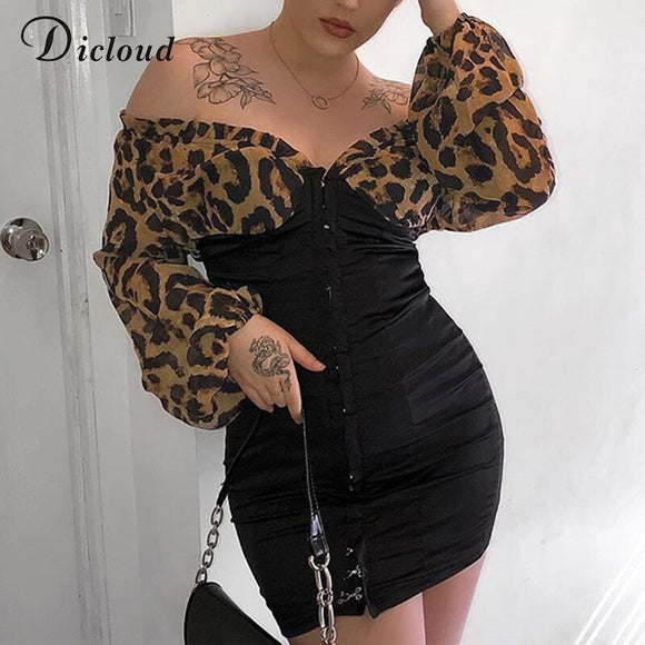 Women Leopard Dresses Long Sleeve