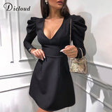 Elegant Black Women A Line Dresses V Neck